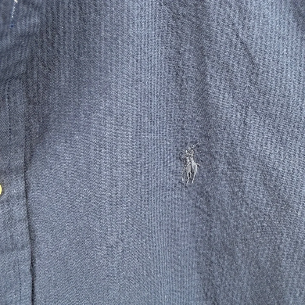 NEW Polo Ralph Lauren Mens Large Shirt Navy Blue Seersucker Untucked Fit Cotton